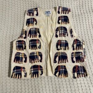 Soho Elephant embroidered Vest - Cream and Blue vintage